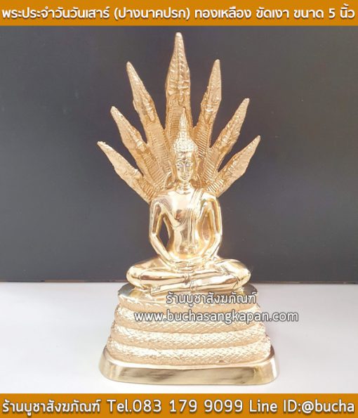พระประจำวันวันเสาร์ (ปางนาคปรก) ทองเหลือง ขัดเงา ขนาด 5 นิ้ว