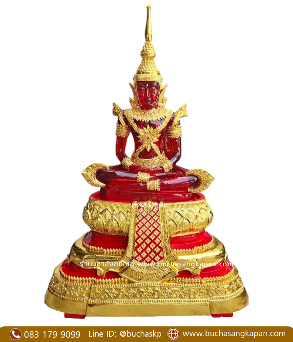 พระแก้วมรกตฤดูร้อน เนื้อเรซิ่น ปิดทองเค สีแดง หน้าตัก 40 นิ้ว