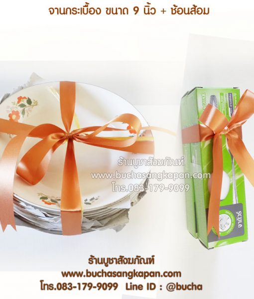 จานกระเบื้อง ขนาด 9 นิ้ว + ช้อนส้อม