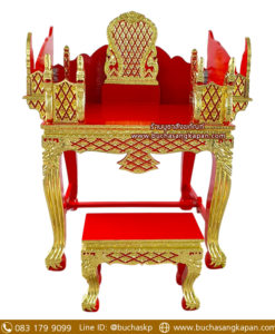 ธรรมมาสน์ไม้สัก แกะลายพิกุล ขาสิงห์ ปิดทองเค 2 ชั้น