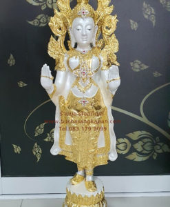 พระปางห้ามสมุทร ทรงเครี่อง ทองเหลือง ปิดทองแท้-สีขาว ขนาด 9 นิ้ว