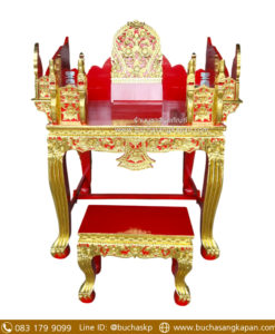 ธรรมมาสน์ไม้สัก แกะลายดอกไม้ขาสิงห์ ปิดทองเค 2 ชั้น
