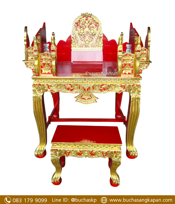 ธรรมมาสน์ไม้สัก แกะลายดอกไม้ขาสิงห์ ปิดทองเค 2 ชั้น
