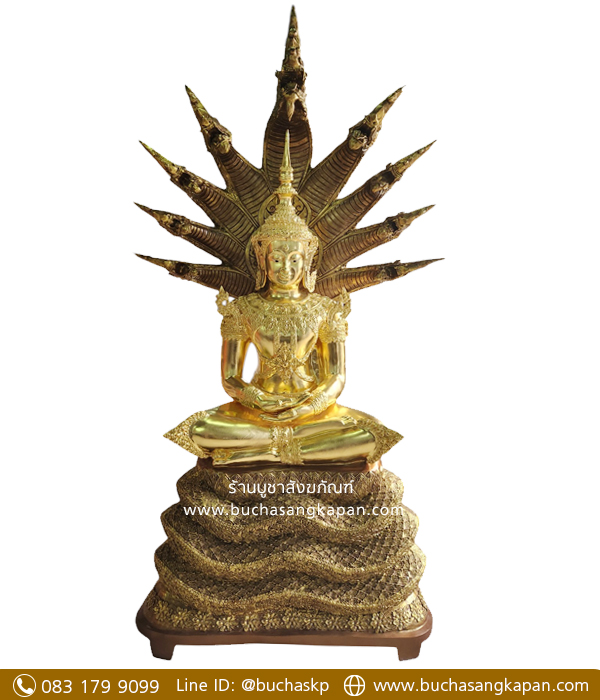 พระปางนาคปรก ทรงเครื่องทองเหลือง ปิดทองคำแท้ หน้าตัก 30 นิ้ว