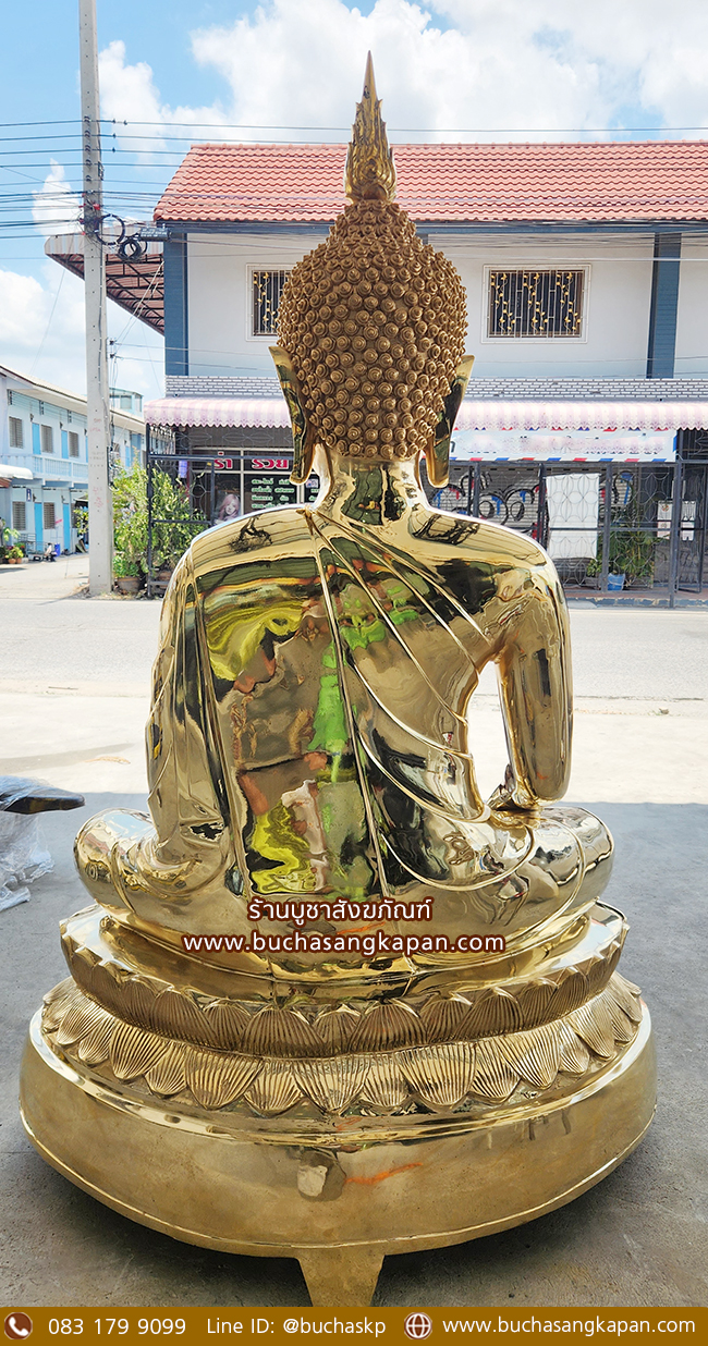 พระพุทธรูปปางมารวิชัย ทองเหลือง ขัดเงา หน้าตัก 40 นิ้ว ( หลัง )