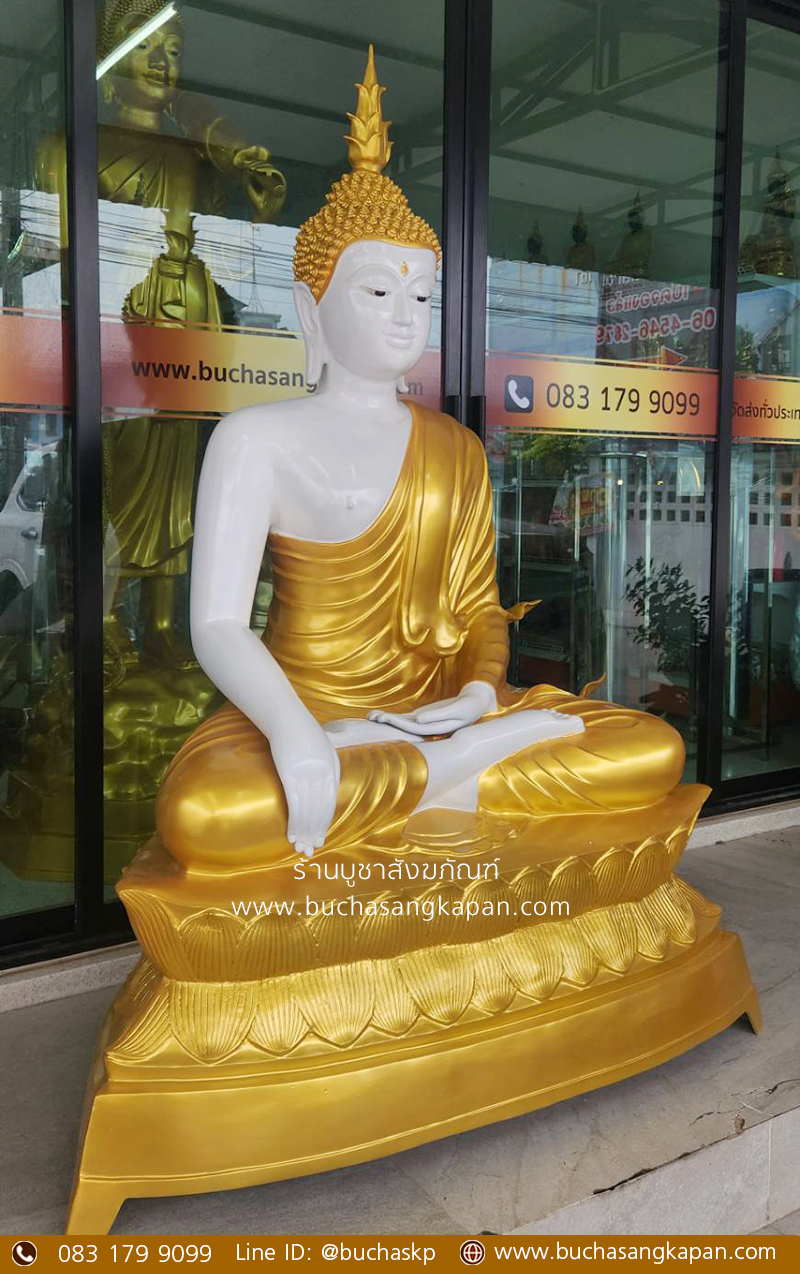 พระพุทธรูป ปางมารวิชัย จัวรริ้น ทองเหลือง พ่นทอง - ขาว หนาตัก 40 นิ้ว