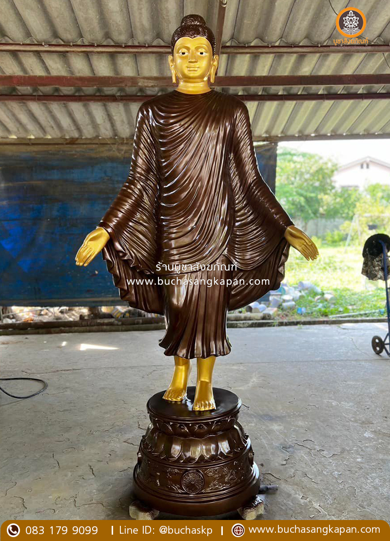 พระปางเปิดโลกเสด็จจากดาวดึงส์ ทองเหลือง สีมันปู