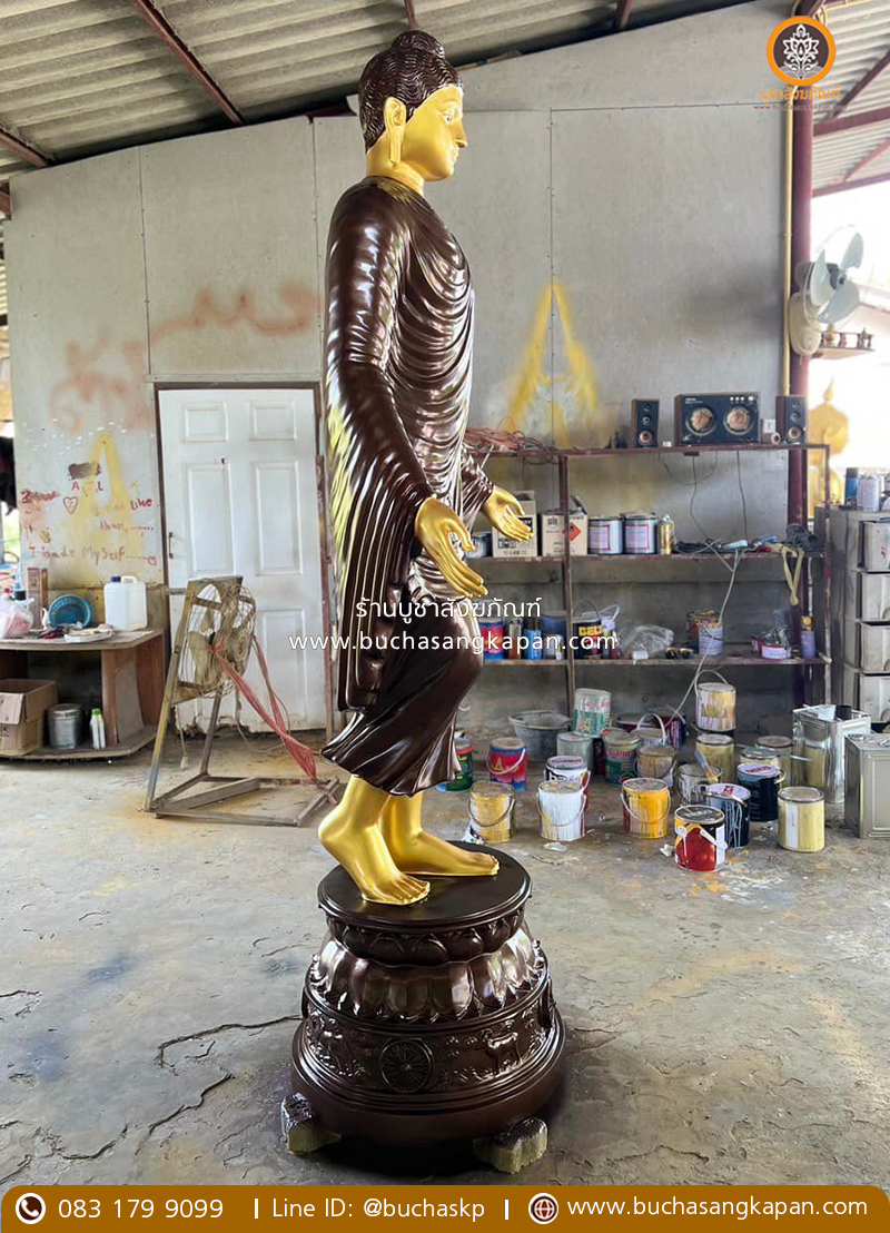 พระปางเปิดโลกเสด็จจากดาวดึงส์ ทองเหลือง สีมันปู ( ข้าง )