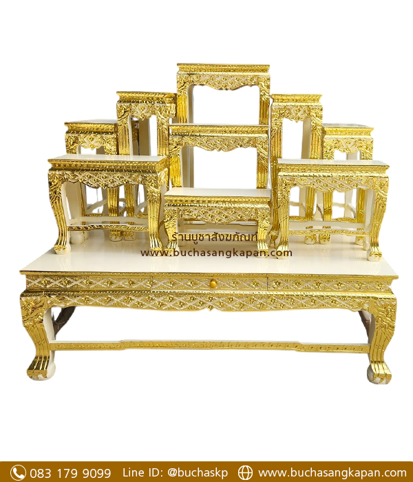 โตีะหมู่ไม้เบญจพรรณ ลายพิกุล ปิดทองเค สีครีม หมู่ 9 หน้า 8