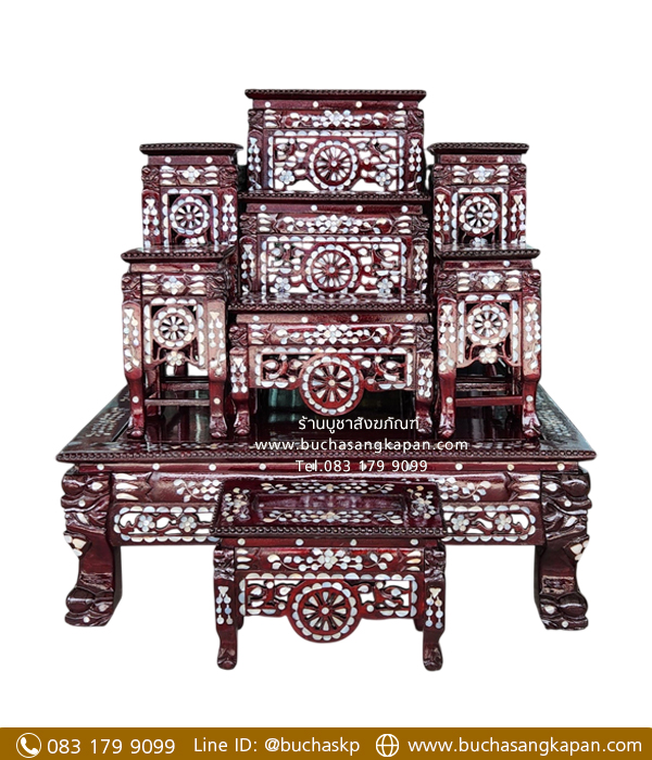 โต๊ะหมู่ไม้เต็ง ฝั่งมุก หมู่ 7 หน้า 8 ( ลายธรรมจักร ) โต๊ะหมู่ไม้เต็ง ฝั่งมุก หมู่ 7 หน้า 8 ( ลายธรรมจักร )