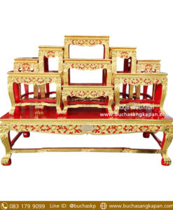 โต๊ะหมู่ไม้สัก แกะลายดอกไม้ ปิดทอง สีแดง หมู่ 9 หน้า 9